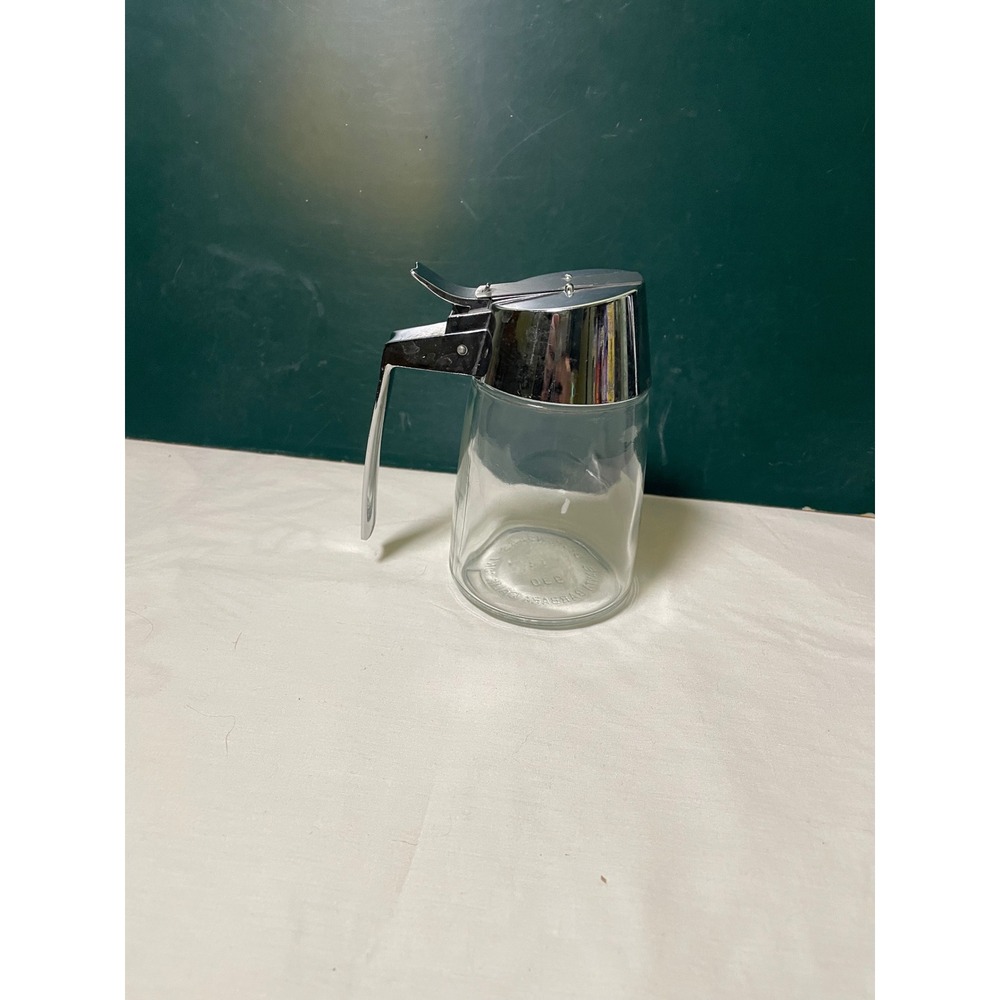 Vintage Dripcut by Traex Glass Syrup Dispenser Chrome Lid Santa Barbara 930